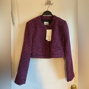 Zara Pink Tweed Cropped Blazer